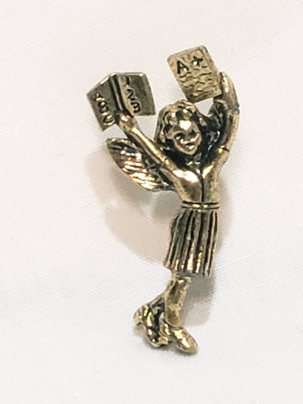 Teacher Angel ABC Books Test School Lapel Pin Gold tone 1" Vintage
